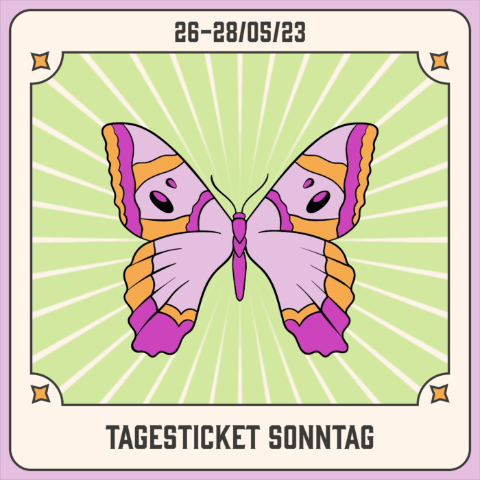 Bild eines Schmetterlings mit dem Titel "Tagesticket Sonntag"